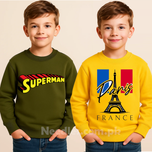 Army Green & Yellow Printed Sweatshirt For Kids